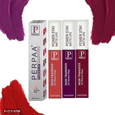 PERPAA? Powerstay Matte Liquid Lipstick Makeup, Long-Lasting Non Tranfer Smudgeproof  Waterproof Lipstick Combo of 3 colors 5 ml each (Flirty Red, Grep wine  Cherry Red)