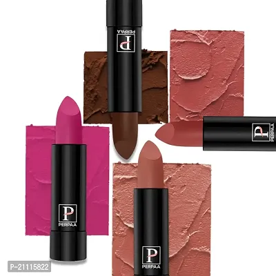 PERPAA? Creamy Matte Bullet Lipstick Long Lasting Lightweight Lipstick One Swipe Smooth Finish with Waterproof  Smudgepoof Formula (Adorable Nude,Chocolate Brown,Fantasy Pink,Rusty Red)-thumb0