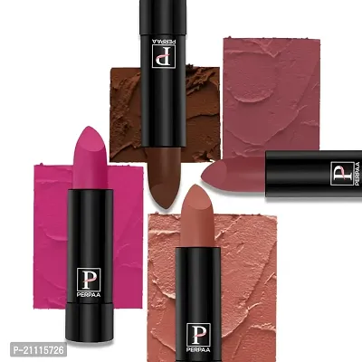 PERPAA? Creamy Matte Lipstick Long Lasting Lightweight Lipstick Smooth Finish with Waterproof  Smudgeproof Formula (Adorable Nude,Chocolate Brown,Fantasy Pink,Red Rush)