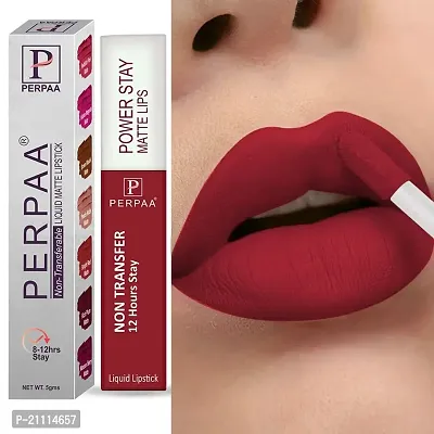 PERPAA? Powerstay Matte Liquid Lipstick Makeup, Matte liquid Long-Lasting Wear Non-Stick Cup Not Fade Waterproof Lipstick Apple Red (5ml)