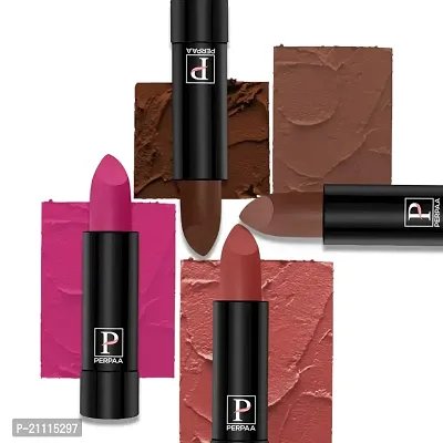 PERPAA? Creamy Matte Lipstick Long Lasting Lightweight Lipstick Smooth Finish with Waterproof  Smudgeproof Formula (Chocolate Brown,Fantasy Pink,Rusty Red,Coco Shot)