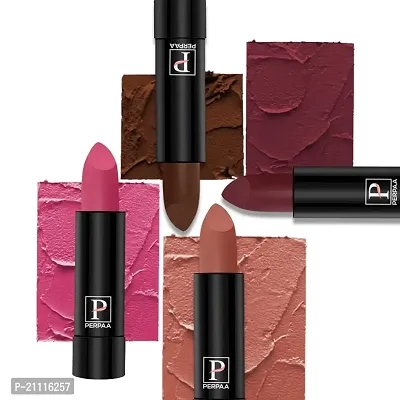 PERPAA? Creamy Matte Bullet Lipstick Long Lasting Lightweight Lipstick One Swipe Smooth Finish with Waterproof  Smudgepoof Formula (Pink Treat,Adorable Nude,Chocolate Brown,Dahila Maroon)