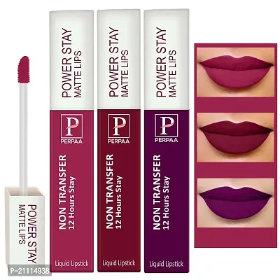 PERPAA? Powerstay Matte Liquid Lipstick Makeup, Long-Lasting Non Tranfer Smudgeproof  Waterproof Lipstick Combo of 3 colors 5 ml each (Grep wine, Cherry Red  Dark Pink)