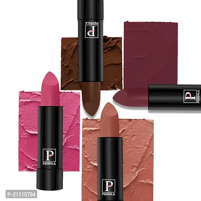 PERPAA? Creamy Matte Bullet Lipstick Long Lasting Lightweight Lipstick One Swipe Smooth Finish with Waterproof  Smudgepoof Formula (Pink Treat,Adorable Nude,Chocolate Brown,Chilly Red)