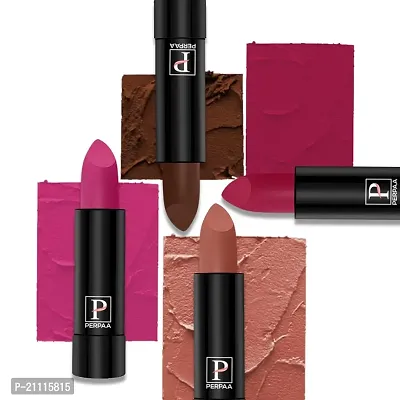 PERPAA? Creamy Matte Bullet Lipstick Long Lasting Lightweight Lipstick One Swipe Smooth Finish with Waterproof  SmudgeproofFormula (Adorable Nude,Chocolate Brown,Fantasy Pink,RoseBerry)-thumb0