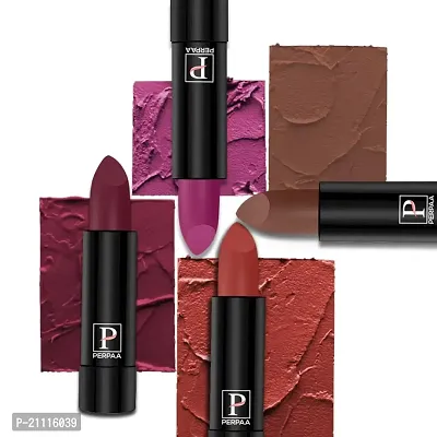 PERPAA? Creamy Matte Bullet Lipstick Long Lasting, Hydrating  Lightweight Lipstick One Swipe Smooth Finish with Waterproof  Smudgepoof Formula (Cherry Top,Red Castle,Rose Garden,Coco Shot)