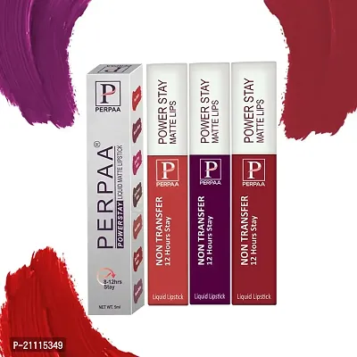 PERPAA? Powerstay Matte Liquid Lipstick Makeup, Long-Lasting Non Tranfer Smudgeproof  Waterproof Lipstick Combo of 3 colors 5 ml each (Flirty Red, Grep wine  Apple Red)