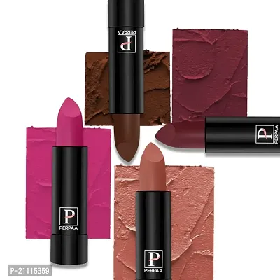 PERPAA? Creamy Matte Lipstick Long Lasting Lightweight Lipstick Smooth Finish with Waterproof  Smudgeproof Formula (Adorable Nude,Chocolate Brown,Fantasy Pink,Dahila Maroon)