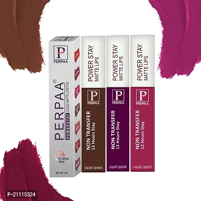 PERPAA? Powerstay Matte Liquid Lipstick Makeup, Long-Lasting Non Tranfer Smudgeproof  Waterproof Lipstick Combo of 3 colors 5 ml each (Grep Wine,Dark Pink  Brown)