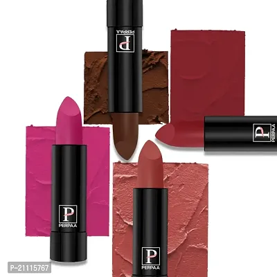 PERPAA? Creamy Matte Lipstick Long Lasting Lightweight Lipstick Smooth Finish with Waterproof  Smudgeproof Formula (Chocolate Brown,Fantasy Pink,Rusty Red,Crisp Red)
