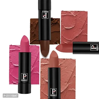 PERPAA? Creamy Matte Bullet Lipstick Long Lasting Lightweight Lipstick One Swipe Smooth Finish with Waterproof  Smudgepoof Formula (Pink Treat,Adorable Nude,Chocolate Brown,Rusty Red)