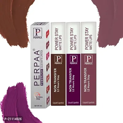 PERPAA? Powerstay Matte Liquid Lipstick Makeup, Long-Lasting Non Tranfer Smudgeproof  Waterproof Lipstick Combo of 3 colors 5 ml each (Grep Wine, Brown  Mauve)