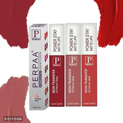 PERPAA? Powerstay Matte Liquid Lipstick Makeup, Long-Lasting Non Tranfer Smudgeproof  Waterproof Lipstick Combo of 3 colors 5 ml each (Flirty Red, Nude  Apple Red)-thumb0