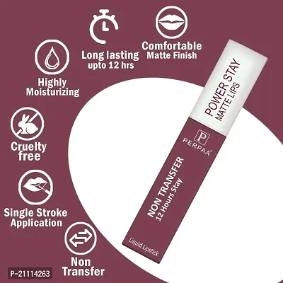 PERPAA? Powerstay Matte Liquid Lipstick Makeup, Matte liquid Long-Lasting Wear Non-Stick Cup Not Fade Waterproof Lipstick Mauve (5ml)-thumb3
