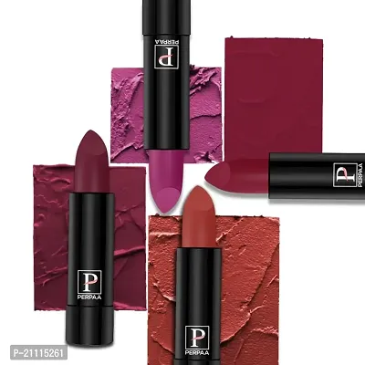 PERPAA? Creamy Matte Bullet Lipstick Long Lasting, Hydrating  Lightweight Lipstick One Swipe Smooth Finish with Waterproof  Smudgepoof Formula (Cherry Top,Red Castle,Rose Garden,Electric Pink)