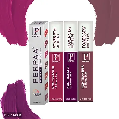 PERPAA? Powerstay Matte Liquid Lipstick Makeup, Long-Lasting Non Tranfer Smudgeproof  Waterproof Lipstick Combo of 3 colors 5 ml each (Grep Wine,Dark Pink  Mauve)