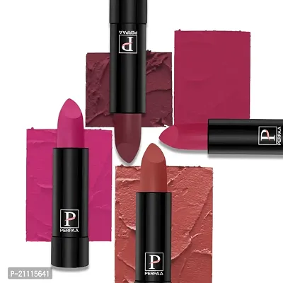 PERPAA? Creamy Matte Lipstick Long Lasting Lightweight Lipstick Smooth Finish with Waterproof  Smudgeproof Formula (Fantasy Pink,Rusty Red,Chilly Red,Fuschia)
