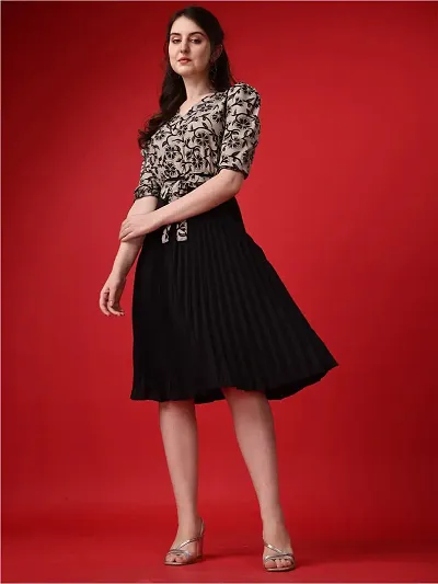 Floral Shirt Collar Pleated Fit Flare Midi Dress