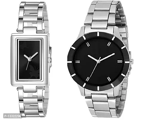 Watch City - Analogue Couple Watch Waterproof Casual/Formal Black Color Watch for Couples - Combo Black Dial Watch-thumb0