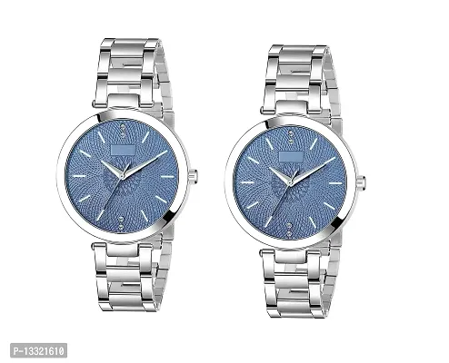 Watch City Analog Watch Women and Girl Watch Round Dial and Stainless Steel Belt (Combo) (Set of 2) Blue