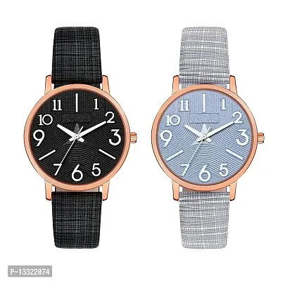 Watch City Analogue Genuine Leather Belt Women's Watch and Girl's Watch (Set of 2) (Black and Blue)