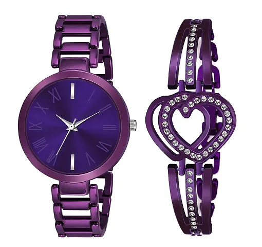 Color Heart Pattern Diamond Dil Bracelet and Premium Color Watch For Women