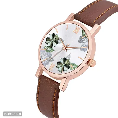 Watch City Analog Watch for Girl's and Women's Flowered Dial Leather Strap (Combo) (Set of 2) Green Brown-thumb4