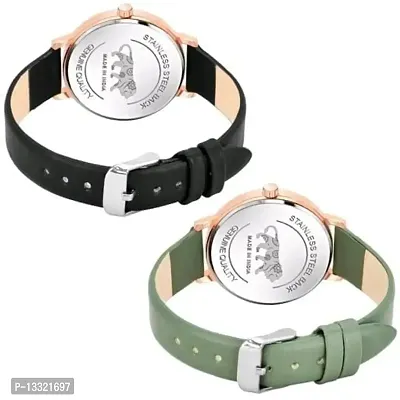 Watch City Analogue Premium Leather Belt Slim Dial Watch Combo for Women's Watch and Girl's Watch (Combo of 2) WCRR22511/WCRR22515 (Black-Green)-thumb3