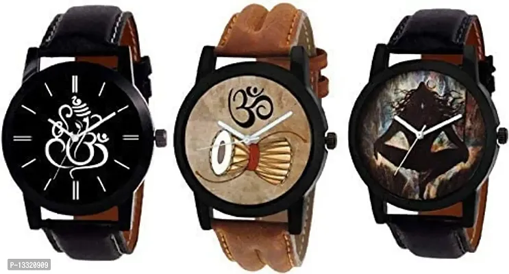 Watch City Multi Purpose Watches for Men and Boys Formal Party Wear Analog Multi Colour Ganesha | Om | Mahakal (Set of 3)