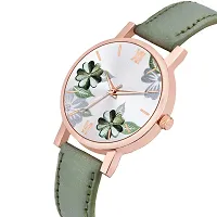 Watch City Branded Analogue Attractive 5 Different Colors New Flowered Dial Unique Designed Leather Strap Watch for Girl's and Women's (Green)-thumb1