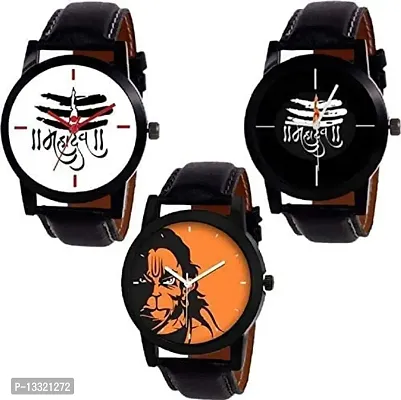 Watch City Analog Dial Watch Boy's and Men's Mahadev and Bajrang Ji Printe Multicolour Watch for Men and Boys (Pack of 3)