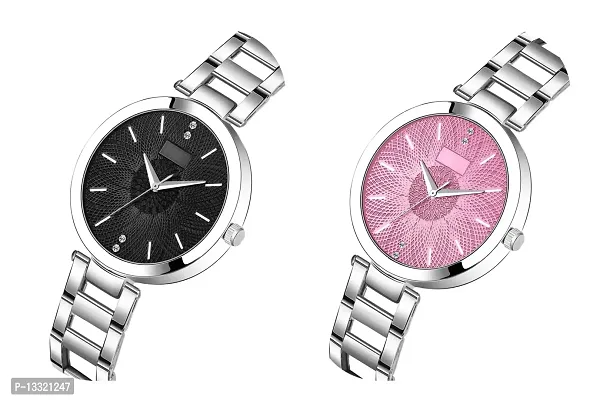 Watch City Black and Pink Color Dial Analog Watch Combo for Girls and Women-thumb2