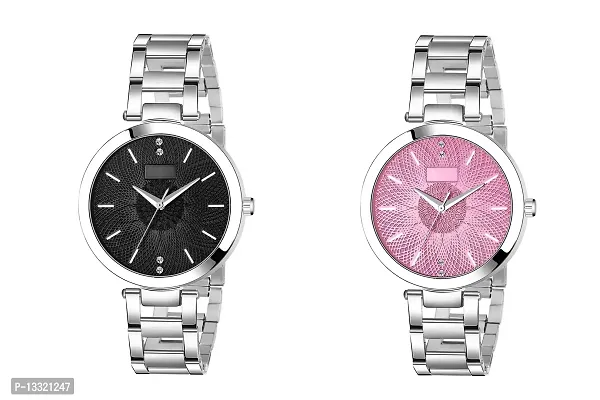Watch City Black and Pink Color Dial Analog Watch Combo for Girls and Women