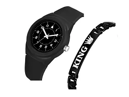 Watch City Analogue Attractive Dial Waterproof Sport Look Watch with King Bracelet Combo Pack for Boys and Girls - Black-thumb1