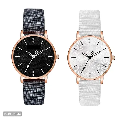 Watch City Attractive Analogue Girl's Watch (Black Dial Black Colored Strap) (Pack of 2) (C1)