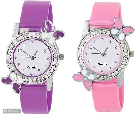 Watch City Analogue Multicolor Dial Women's Combo Girls Watch Pack of 2 (Pink and Purple)-thumb0