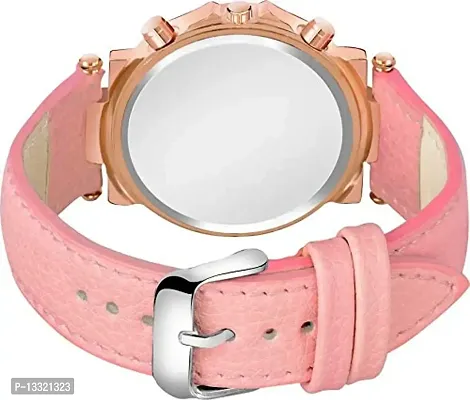 Watch City Pirlo Analog Pink Attractive Dial and Dimond Border Golden Dial Pink Belt Watch for Girls and Women Watch - PI-01-thumb3