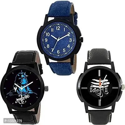 Watch City Analog Dial Watch Boy's and Men's Multicolour Mahadev Ji Printe Watch for Men and Boys (Pack of 3)