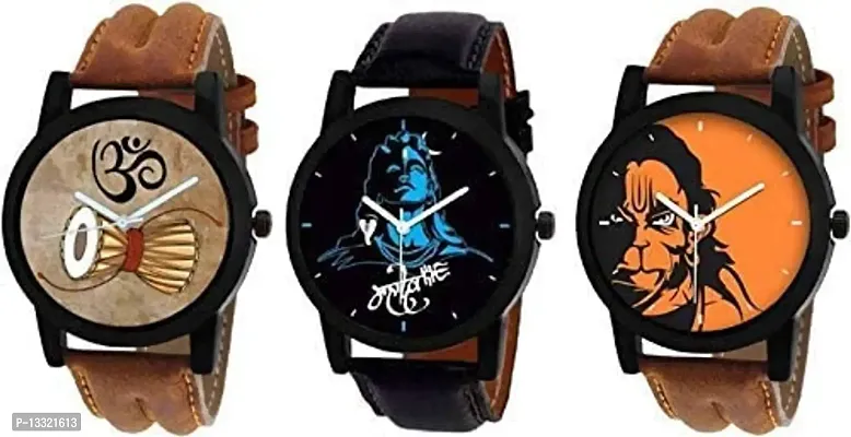 Watch City Men's Watch Analog Dial Mahadev | Om | Bajrang | Printed Watch for Men and Boys (Set of 3)-thumb0