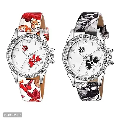 Watch City - Watch for Girls and Womens Analogue Watch Round Dial Waterproof Casual/Formal Multicolor Print Strap Watch Combo Gift for Sister, Wife, Girlfriend