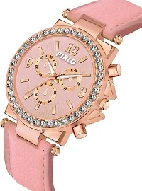 Watch City Pirlo Analog Pink Attractive Dial and Dimond Border Golden Dial Pink Belt Watch for Girls and Women Watch - PI-01-thumb1