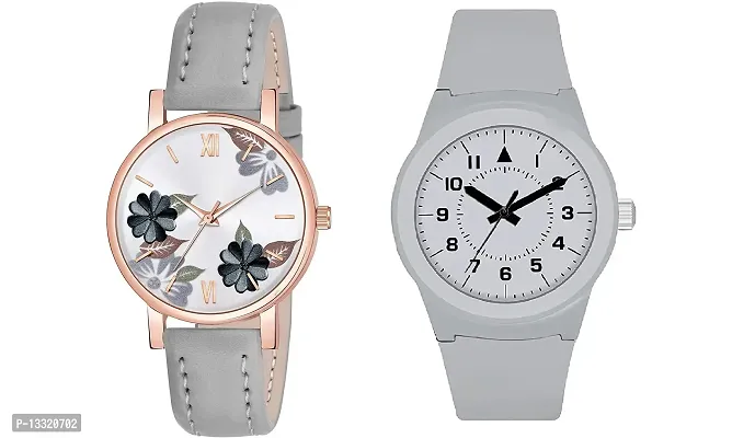 Watch City - Analogue Couple Watch Round Dial Waterproof Casual/Formal Valentine Day Watch for Couples - Combo Pack Grey Color