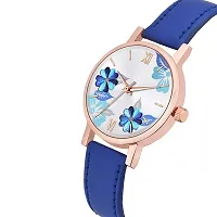 Watch City Analog Watch for Girl's and Women's Flowered Dial Leather Strap (Combo) (Set of 2) Blue Hrey-thumb1