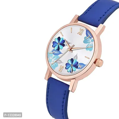 Watch City Analog Watch for Girl's and Women's Flowered Dial Leather Strap (Combo) (Set of 2) Blue Hrey-thumb2