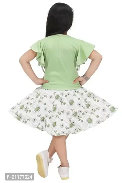 Fabulous Green Cotton Printed Fit And Flare Dress For Girls-thumb2