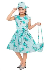 Fabulous Turquoise Cotton Printed Fit And Flare Dress For Girls-thumb1