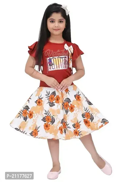 Fabulous Maroon Cotton Blend Printed Fit And Flare Dress For Girls-thumb0