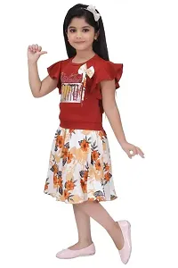 Fabulous Maroon Cotton Blend Printed Fit And Flare Dress For Girls-thumb2