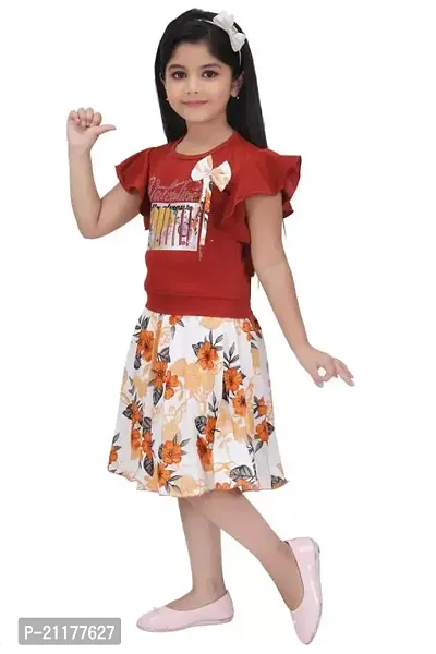 Fabulous Maroon Cotton Blend Printed Fit And Flare Dress For Girls-thumb3