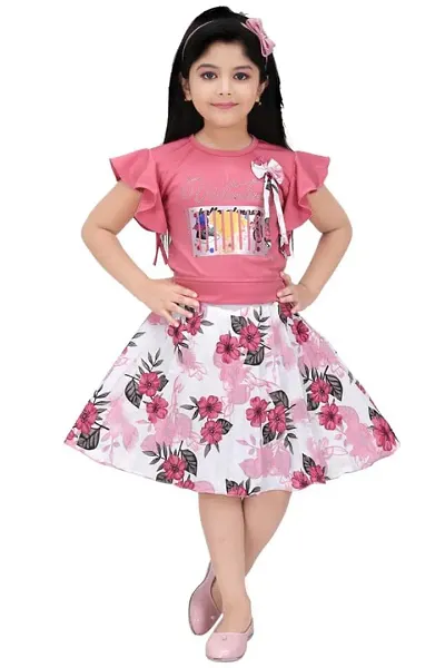 SAIMINA Dresses Girls Regular Fit Printed Casual, Dailywear and Festivewear Cotton Dress Set